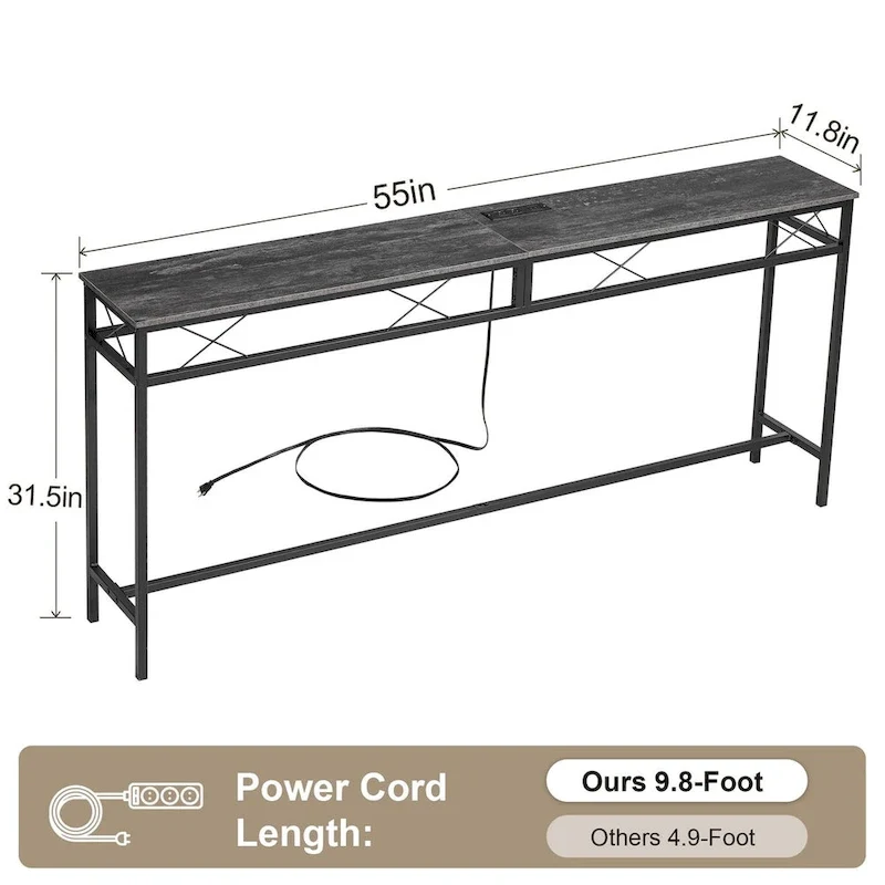Javlergo Console Table with with Charging Station & USB Ports, Charcoal Gray