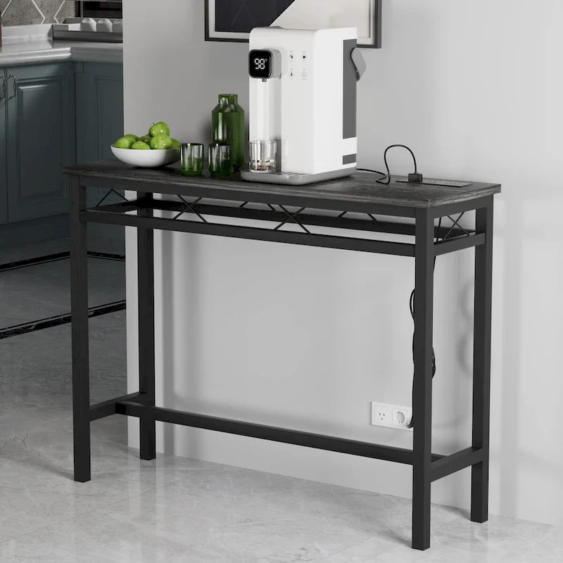 Javlergo Console Table with with Charging Station & USB Ports, Charcoal Gray