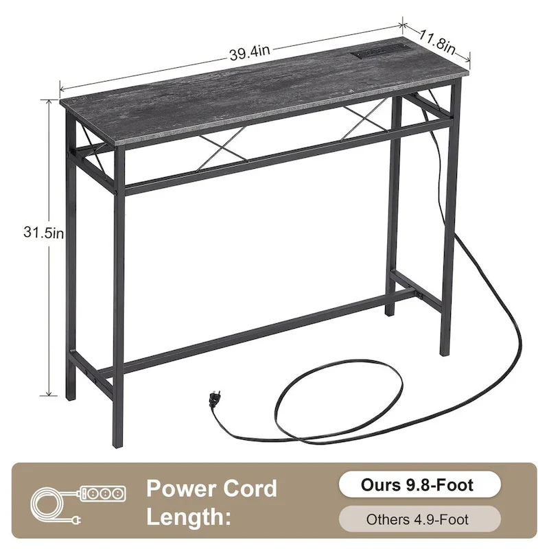 Javlergo Console Table with with Charging Station & USB Ports, Charcoal Gray
