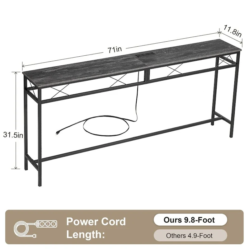 Javlergo Console Table with with Charging Station & USB Ports, Charcoal Gray