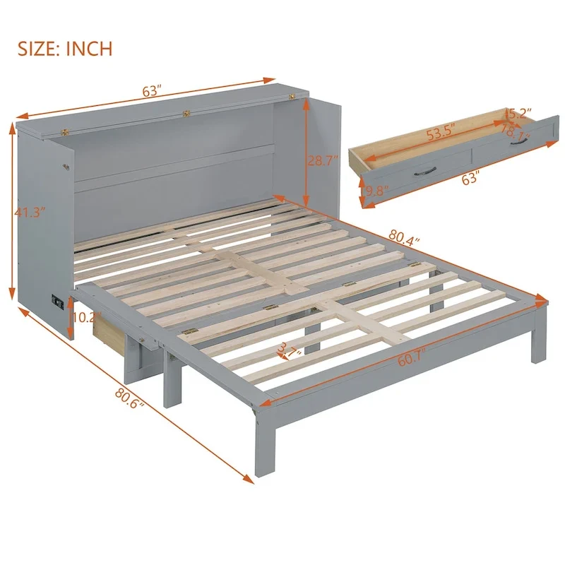 Queen Size Murphy Bed with Large Drawers