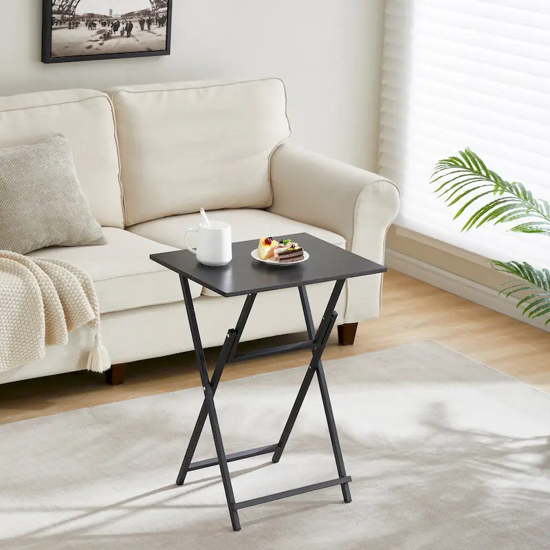 2-Piece Folding TV Tray Table,Portable Sofa Side Table,Industrial Snack Table, Space-Saving Easy to Fold Wood Rustic