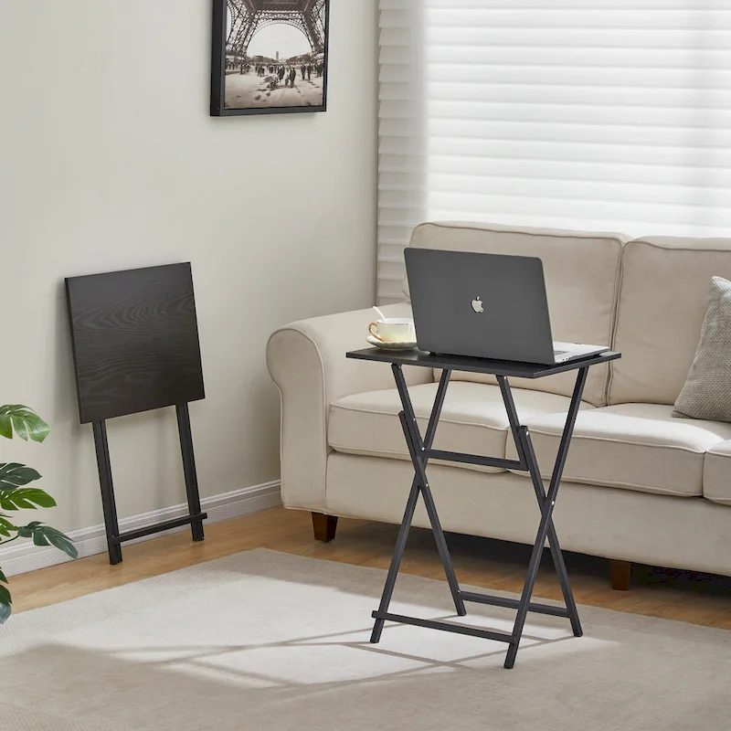 2-Piece Folding TV Tray Table,Portable Sofa Side Table,Industrial Snack Table, Space-Saving Easy to Fold Wood Rustic