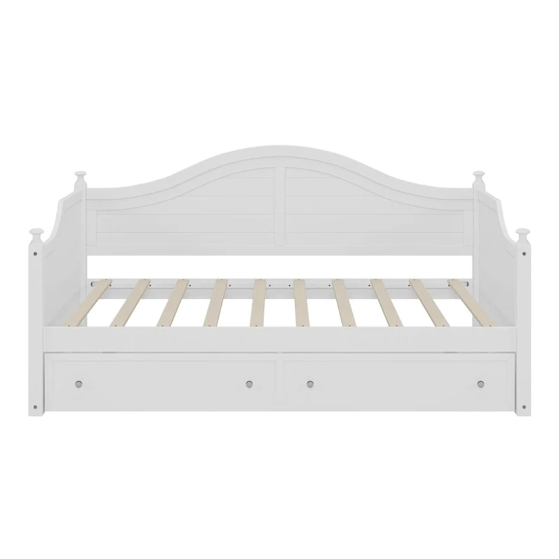 Roomfitters Twin Size Wood Daybed, 2 Storage Drawers, Handrail Frame, Living Room or Bedroom
