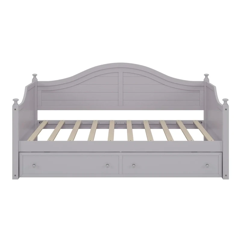 Roomfitters Twin Size Wood Daybed, 2 Storage Drawers, Handrail Frame, Living Room or Bedroom
