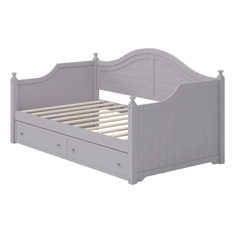 Roomfitters Twin Size Wood Daybed, 2 Storage Drawers, Handrail Frame, Living Room or Bedroom