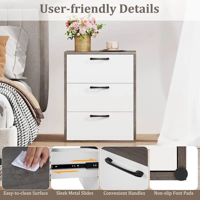 Costway 3 Drawer Dresser Chest of Drawer Storage Cabinet with Wide
