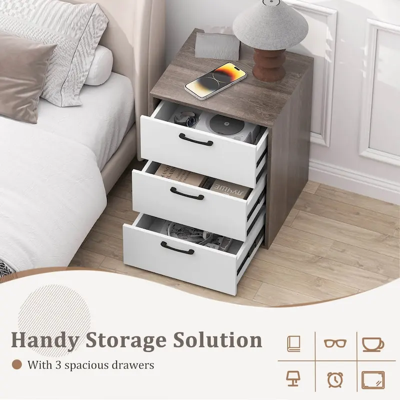 Costway 3 Drawer Dresser Chest of Drawer Storage Cabinet with Wide
