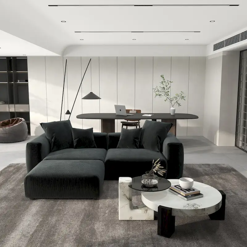 102 Oversized Corduroy Modular Sofa Reversible Couch with Ottoman