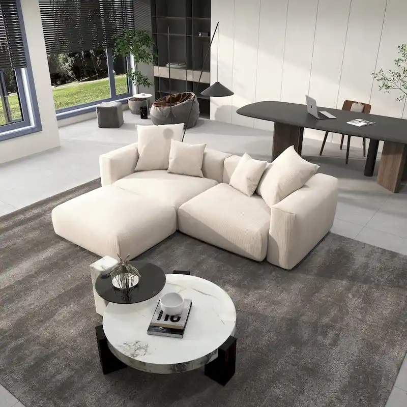 102 Oversized Corduroy Modular Sofa Reversible Couch with Ottoman