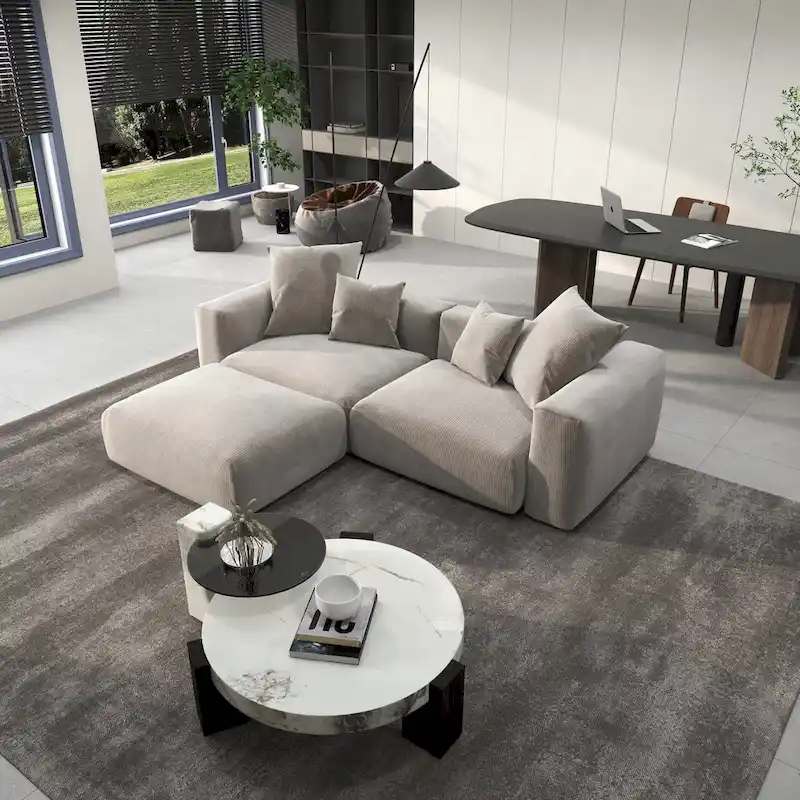 102 Oversized Corduroy Modular Sofa Reversible Couch with Ottoman