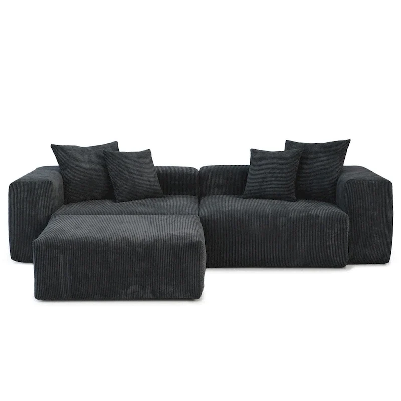102 Oversized Corduroy Modular Sofa Reversible Couch with Ottoman