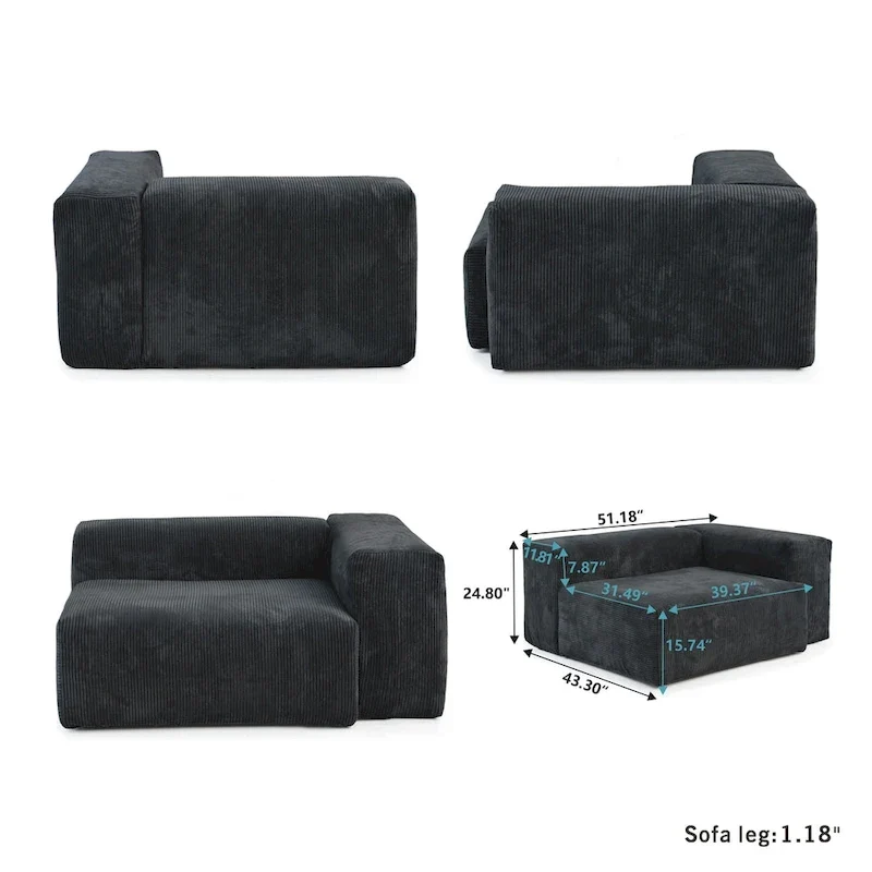 102 Oversized Corduroy Modular Sofa Reversible Couch with Ottoman