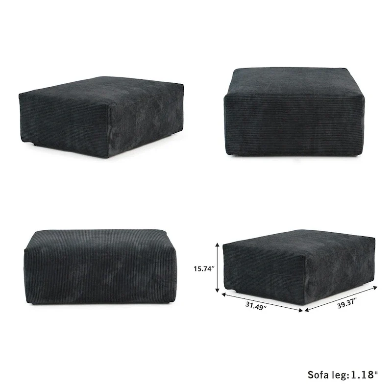 102 Oversized Corduroy Modular Sofa Reversible Couch with Ottoman