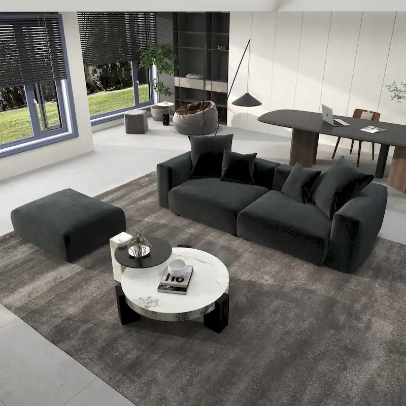 102 Oversized Corduroy Modular Sofa Reversible Couch with Ottoman