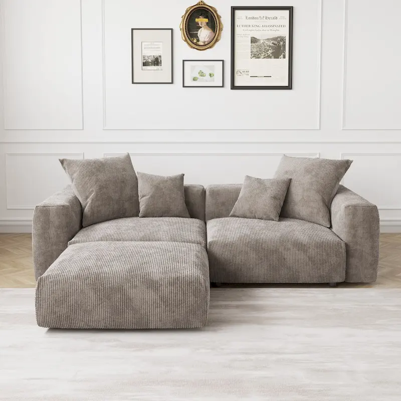 102 Oversized Corduroy Modular Sofa Reversible Couch with Ottoman