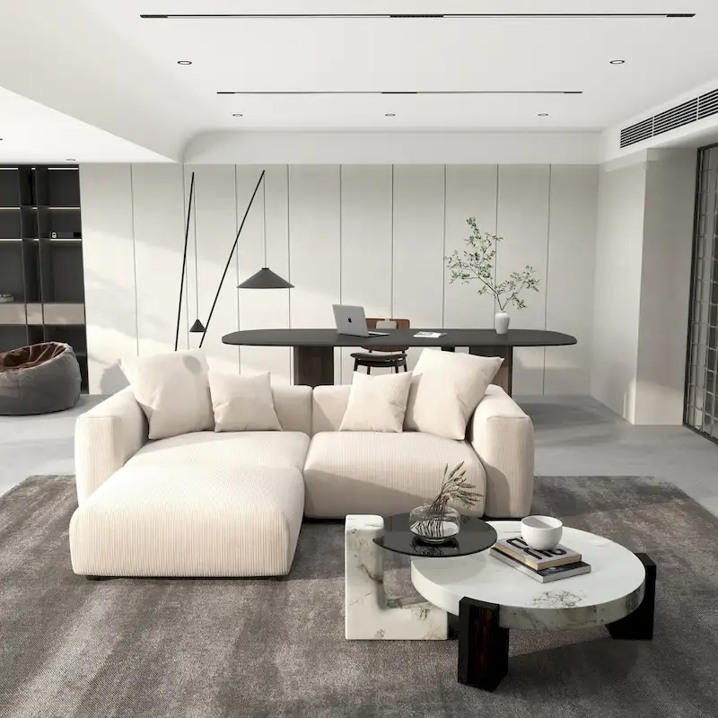102 Oversized Corduroy Modular Sofa Reversible Couch with Ottoman