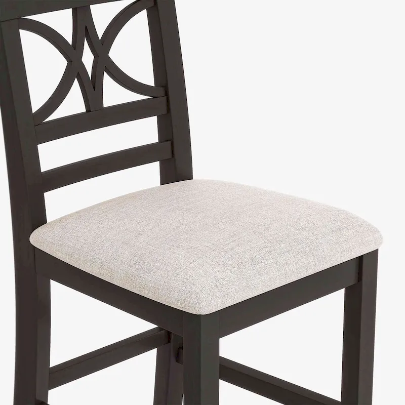 6-Piece Wood Counter Height Kitchen Dining Table Set with Storage Shelf, Bench and 4 Chairs, Espresso and Beige
