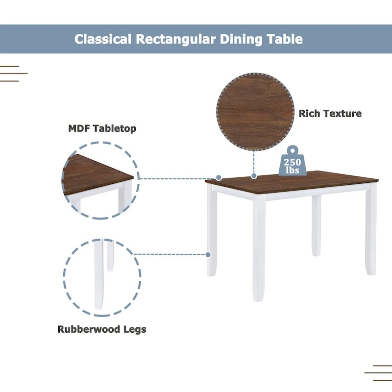 5 Piece Wood Table and Chair Set, Kitchen Dining Table Set for 4 with Rectangle Table and 4 X-Back Upholstered Chairs