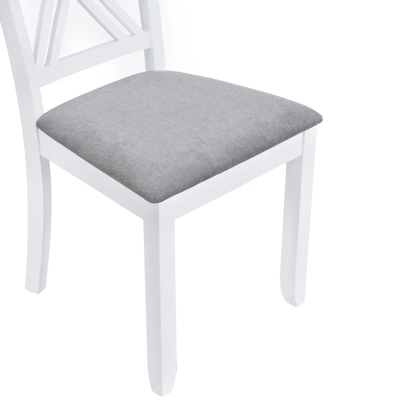 5 Piece Wood Table and Chair Set, Kitchen Dining Table Set for 4 with Rectangle Table and 4 X-Back Upholstered Chairs