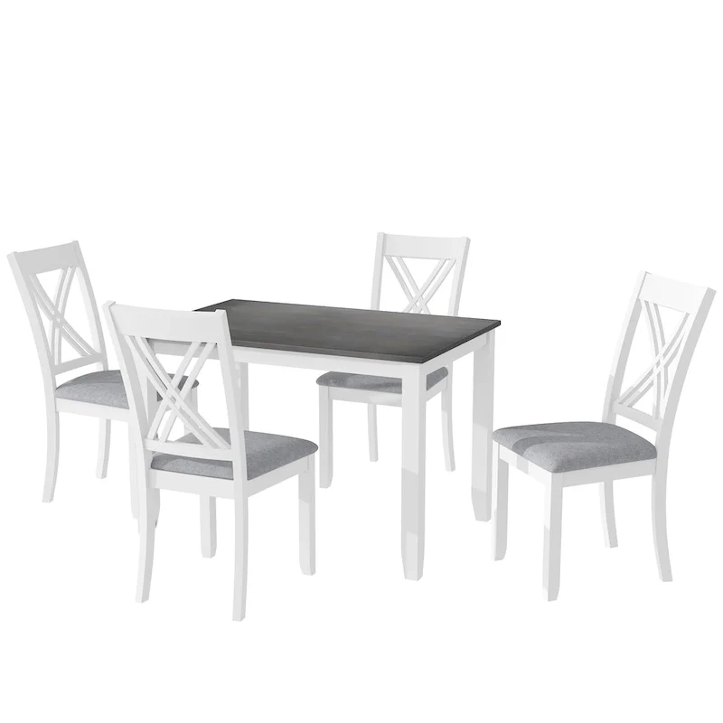 5 Piece Wood Table and Chair Set, Kitchen Dining Table Set for 4 with Rectangle Table and 4 X-Back Upholstered Chairs