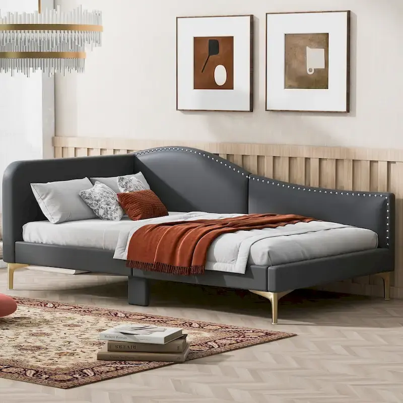 Twin Size Upholstered Daybed with Headboard and Armrest