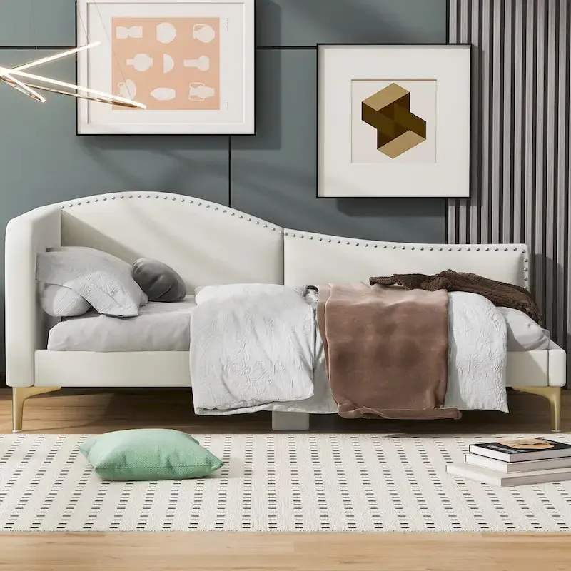 Twin Size Upholstered Daybed with Headboard and Armrest