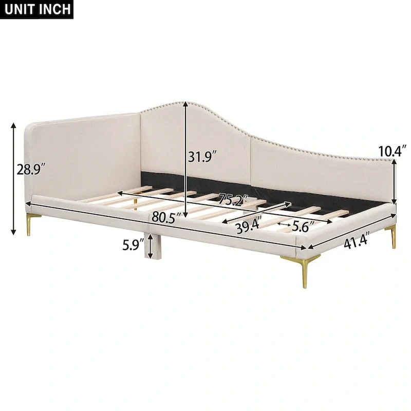 Twin Size Upholstered Daybed with Headboard and Armrest