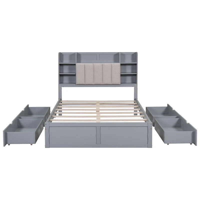 Multi-functional Full Size Bed with 4 Under-bed Portable Storage Drawers