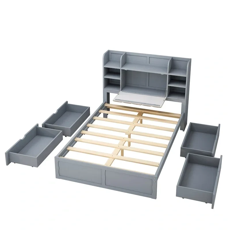 Multi-functional Full Size Bed with 4 Under-bed Portable Storage Drawers