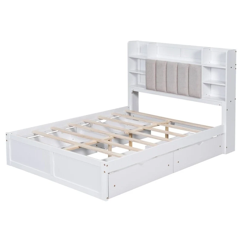 Multi-functional Full Size Bed with 4 Under-bed Portable Storage Drawers