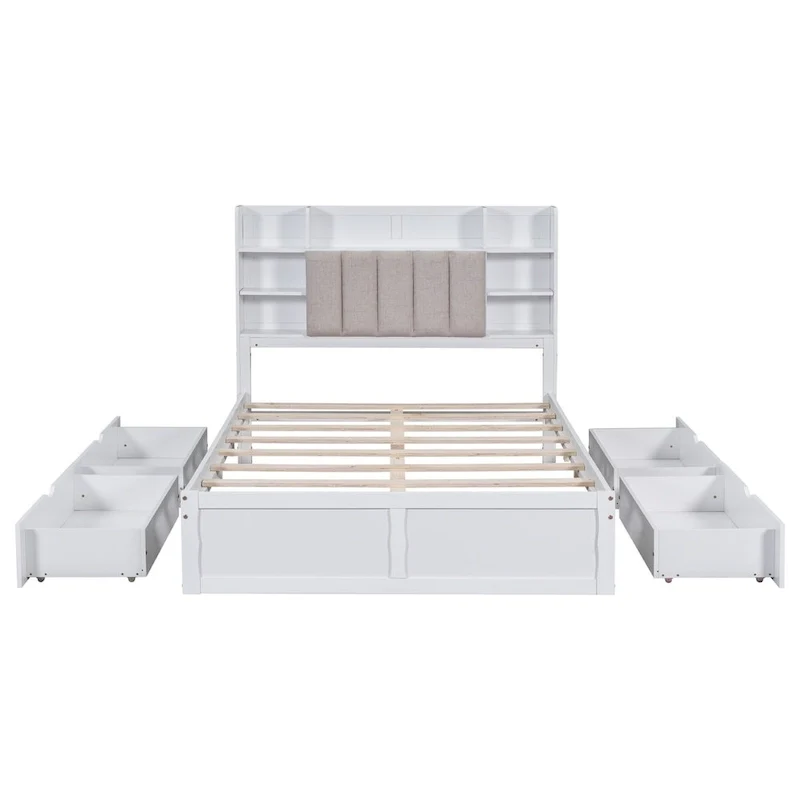 Multi-functional Full Size Bed with 4 Under-bed Portable Storage Drawers