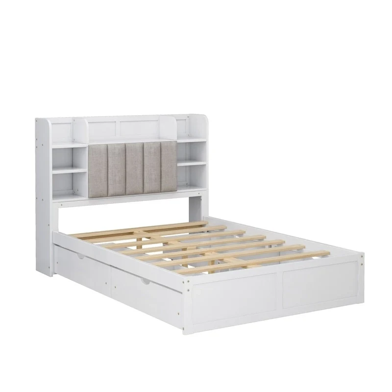 Multi-functional Full Size Bed with 4 Under-bed Portable Storage Drawers