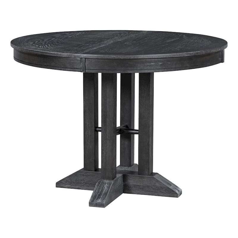 5-Piece Dining Set Extendable Round Table and 4 Upholstered Chairs Farmhouse Dining Set