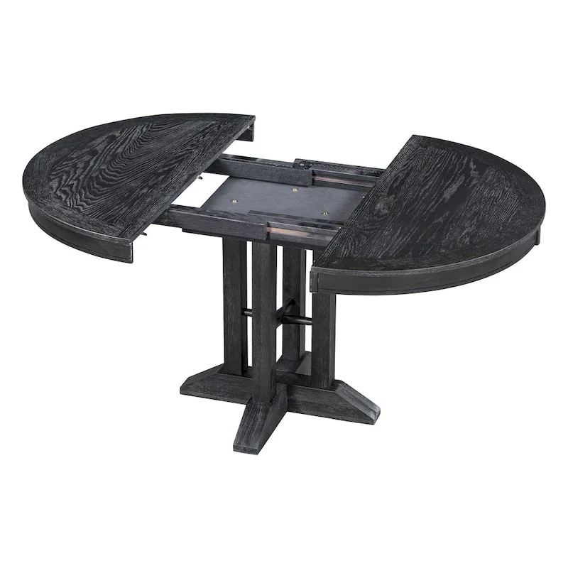 5-Piece Dining Set Extendable Round Table and 4 Upholstered Chairs Farmhouse Dining Set