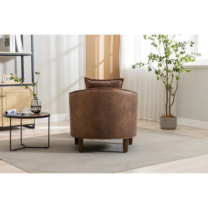 Mid-Century Upholstered Barrel Accent Round Arm Chair with Ottoman