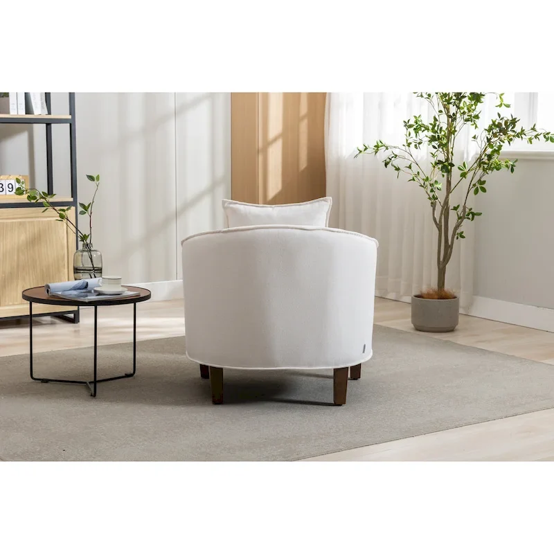 Mid-Century Upholstered Barrel Accent Round Arm Chair with Ottoman