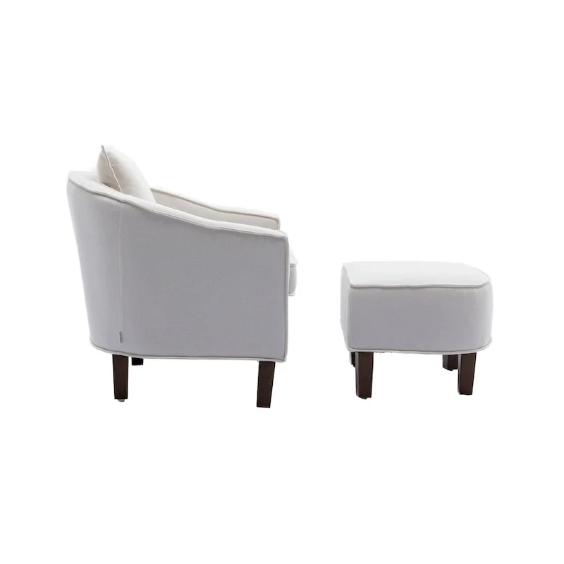 Mid-Century Upholstered Barrel Accent Round Arm Chair with Ottoman