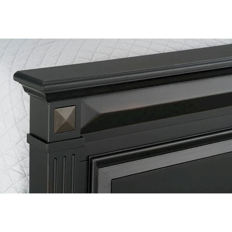 Roundhill Furniture Renova Vintage Black Wood Bedroom Set, Panel Bed, Dresser, Mirror, Two Nightstands