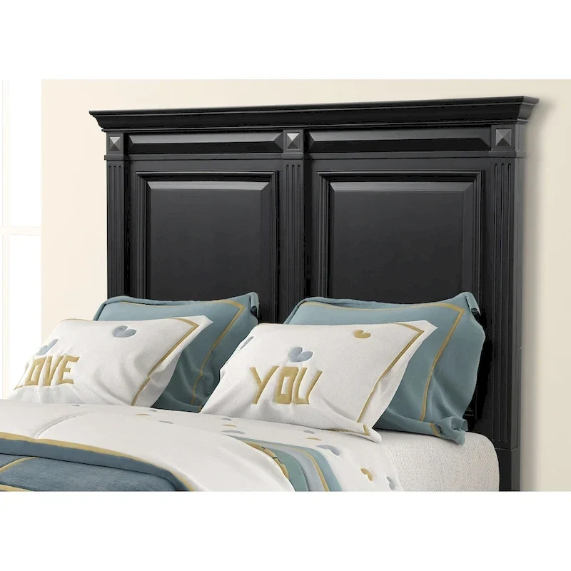 Roundhill Furniture Renova Vintage Black Wood Bedroom Set, Panel Bed, Dresser, Mirror, Two Nightstands