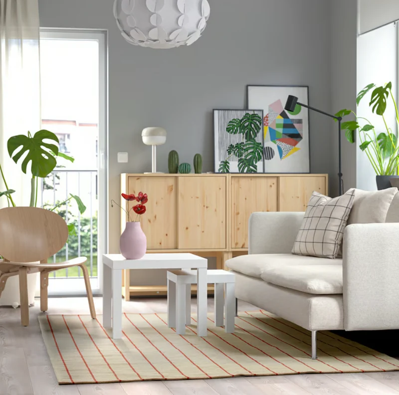 RIDSTIG Rug, flatwoven, off-white/red, 170x240 cm
