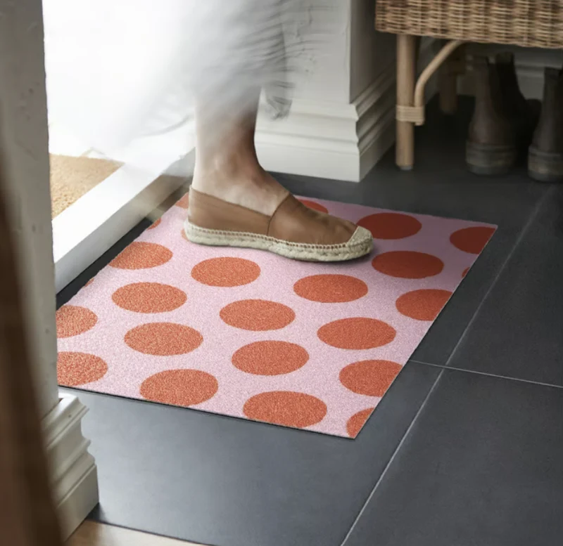 KÖRFÄLTSPIL Door mat, pink orange/circle pattern, 40x60 cm