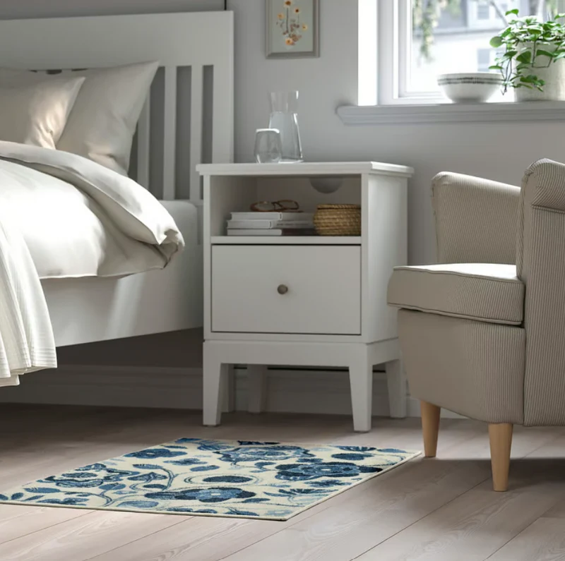 KANTLINJE Rug, low pile, beige blue/floral pattern, 60x90 cm