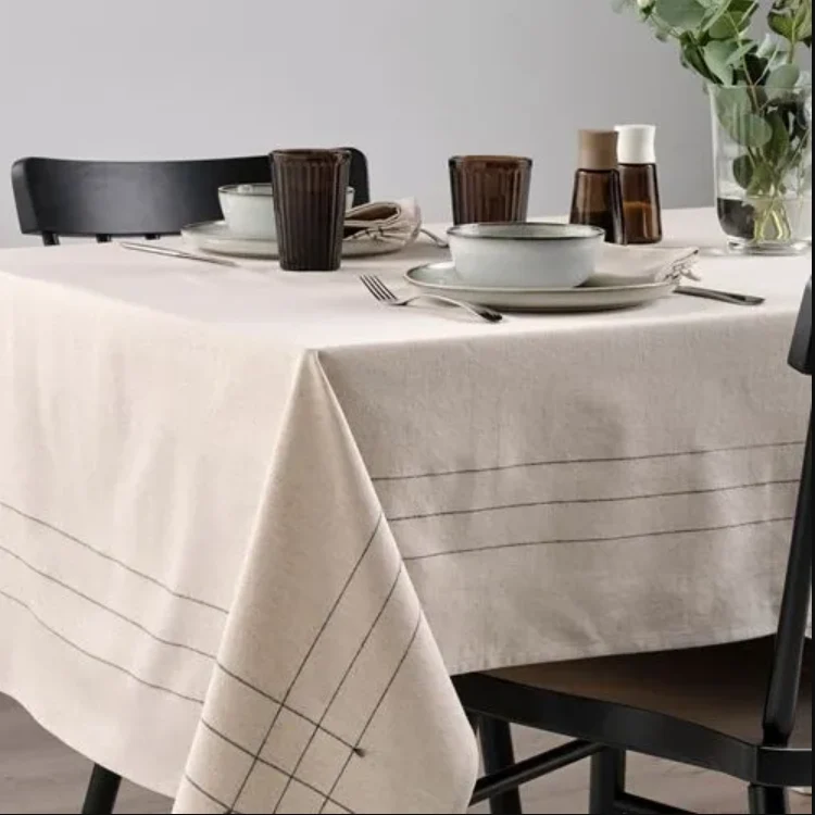 VÅRARV tablecloth, natural-dark gray, 145x240 cm