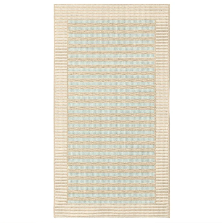 SKEVNING, Rug, woven flat, brown blue/stripes indoor/outdoor, 80x200 cm