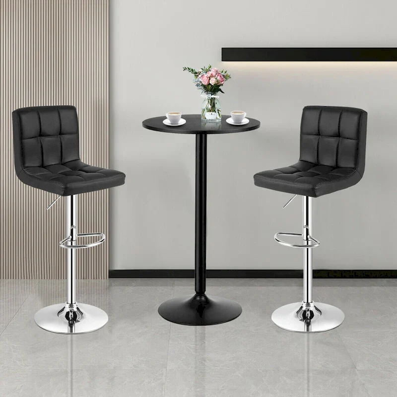 Gymax 3PCS Pub Table Set 24 Round Bar Table & 2 Adjustable Bar