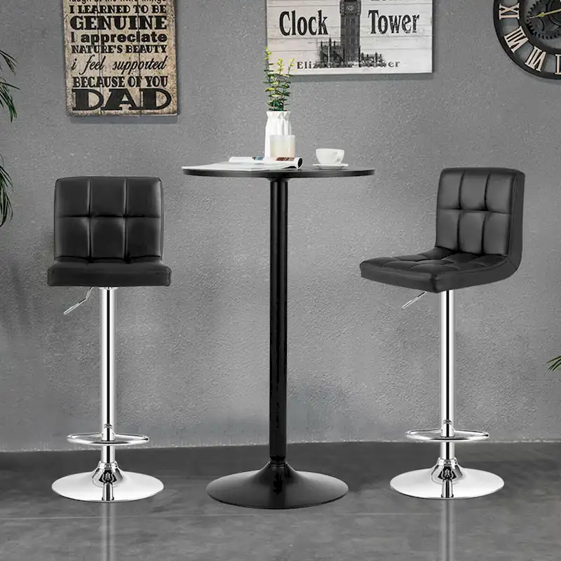 Gymax 3PCS Pub Table Set 24 Round Bar Table & 2 Adjustable Bar