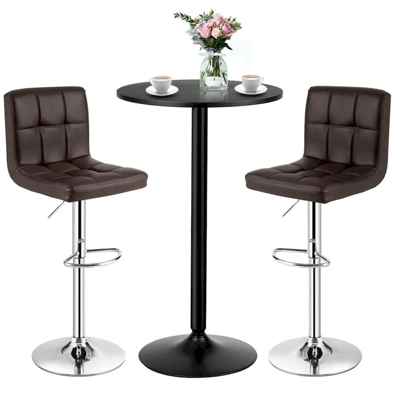 Gymax 3PCS Pub Table Set 24 Round Bar Table & 2 Adjustable Bar
