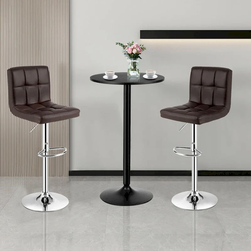 Gymax 3PCS Pub Table Set 24 Round Bar Table & 2 Adjustable Bar