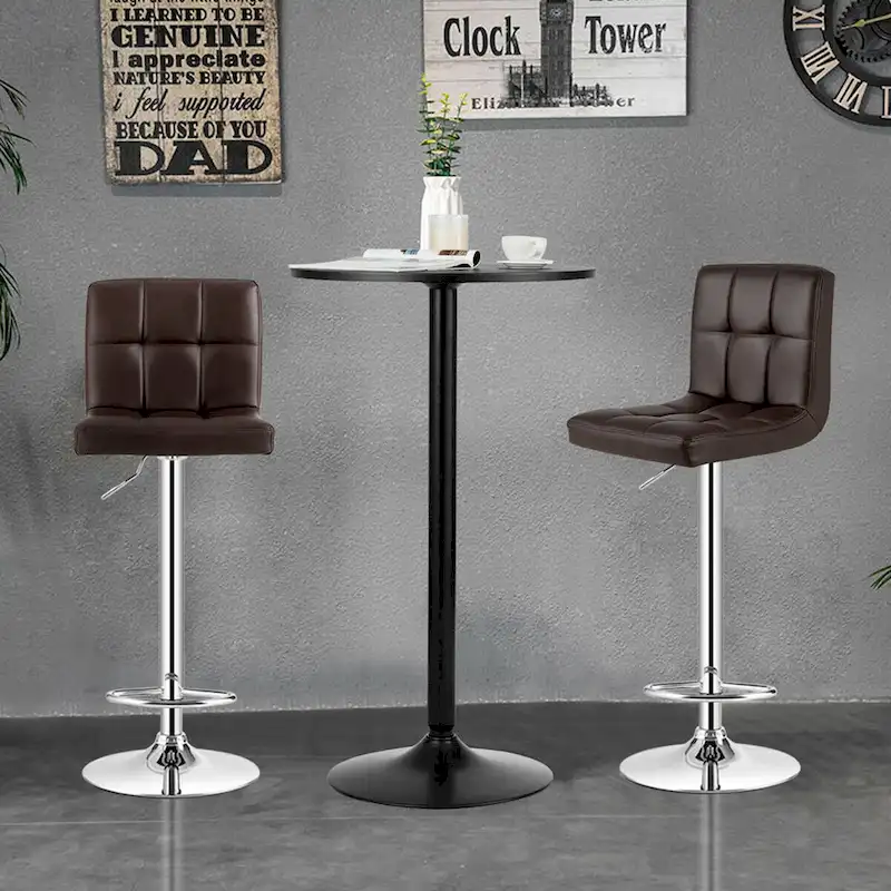 Gymax 3PCS Pub Table Set 24 Round Bar Table & 2 Adjustable Bar